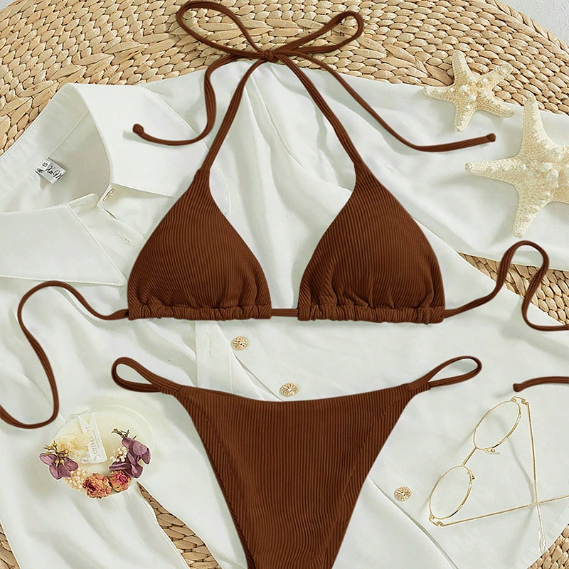 Triangle Halter Bikini Set with Side Tie Bottoms view 21