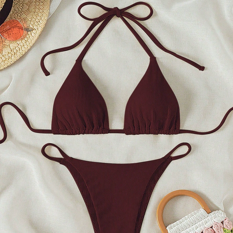 Triangle Halter Bikini Set with Side Tie Bottoms view 22