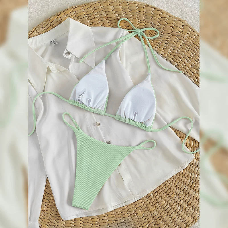 Triangle Halter Bikini Set with Side Tie Bottoms view 3