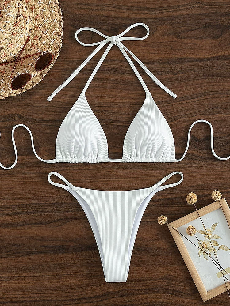 Triangle Halter Bikini Set with Side Tie Bottoms view 6