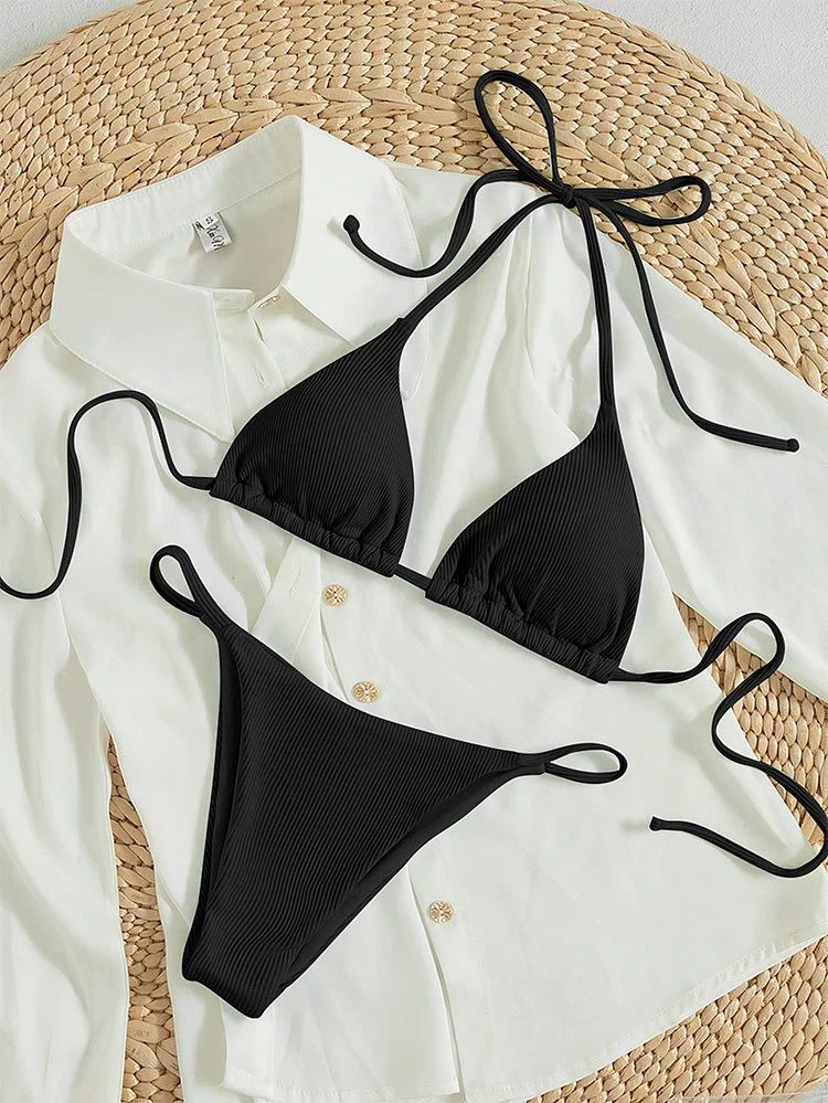 Triangle Halter Bikini Set with Side Tie Bottoms view 7