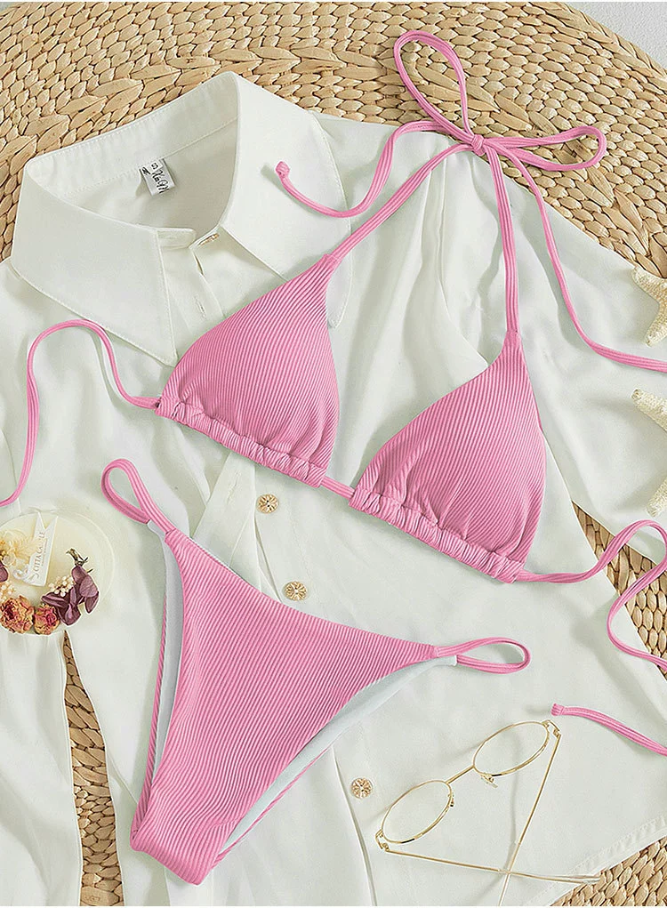 Triangle Halter Bikini Set with Side Tie Bottoms view 8