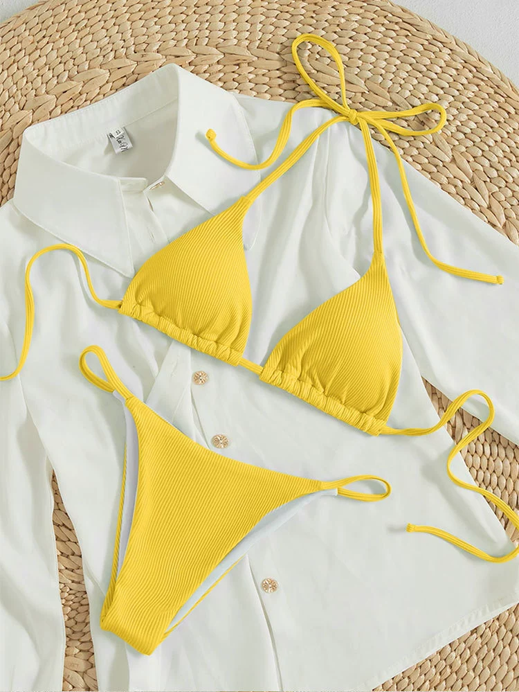 Triangle Halter Bikini Set with Side Tie Bottoms view 9