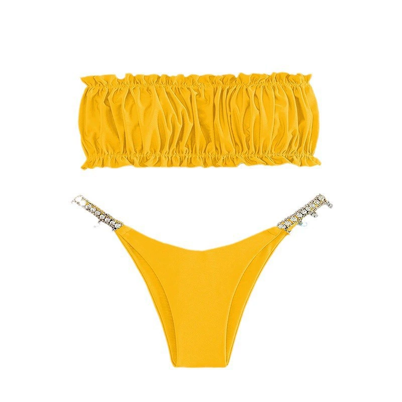 Ruched Bandeau Bikini Set with Jeweled Side Straps view 4