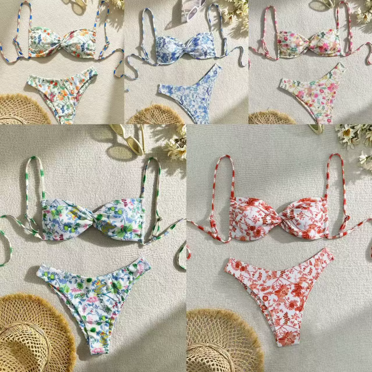 Women's Twist Front Bandeau Bikini Set with High-Cut Bottom view 4