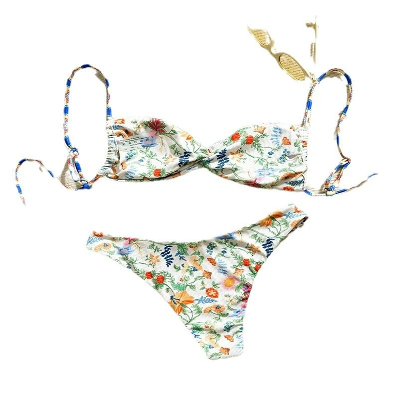 Women's Twist Front Bandeau Bikini Set with High-Cut Bottom view 5