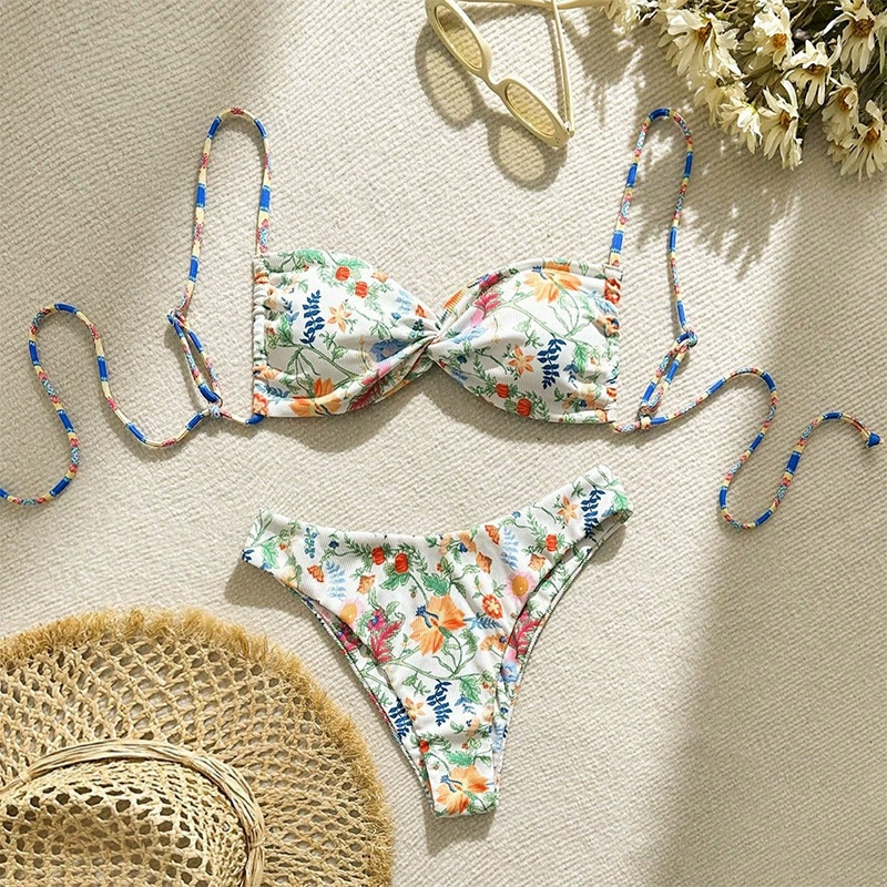 Women's Twist Front Bandeau Bikini Set with High-Cut Bottom view 6