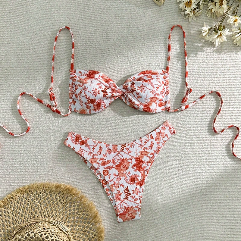 Women's Twist Front Bandeau Bikini Set with High-Cut Bottom view 8