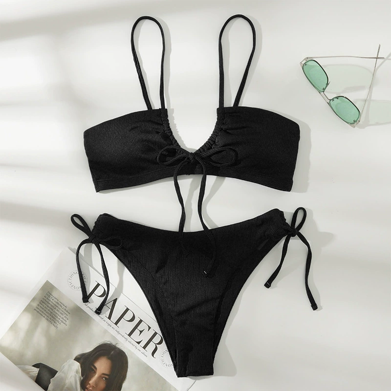Halter Neck Two-Piece Bikini Set with Front Tie and Side Ties