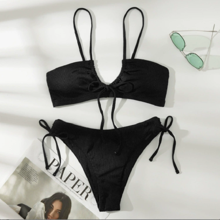 Halter Neck Two-Piece Bikini Set with Front Tie and Side Ties view 7
