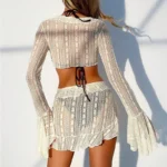Four-Piece Bikini Set with Long Sleeve Cover-Up and Skirt view 2