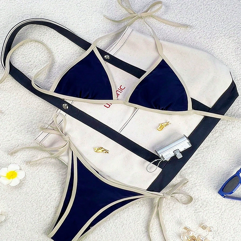 Two-Piece Triangle Bikini Set with Halter Neck and Side Ties