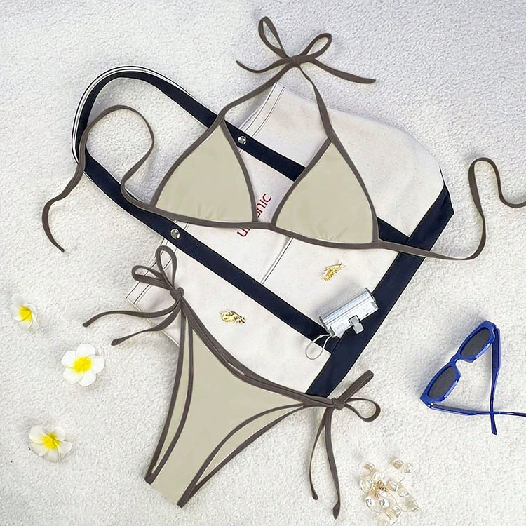 Two-Piece Triangle Bikini Set with Halter Neck and Side Ties view 11