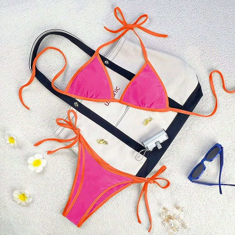 Two-Piece Triangle Bikini Set with Halter Neck and Side Ties view 13