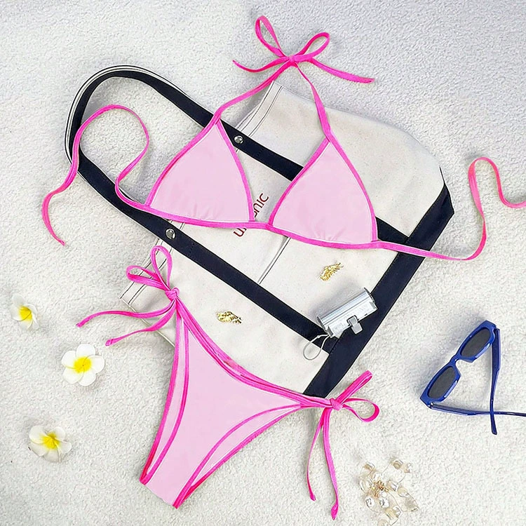 Two-Piece Triangle Bikini Set with Halter Neck and Side Ties view 17