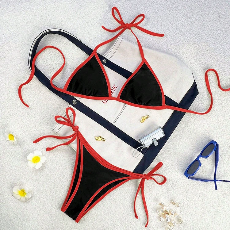 Two-Piece Triangle Bikini Set with Halter Neck and Side Ties view 9