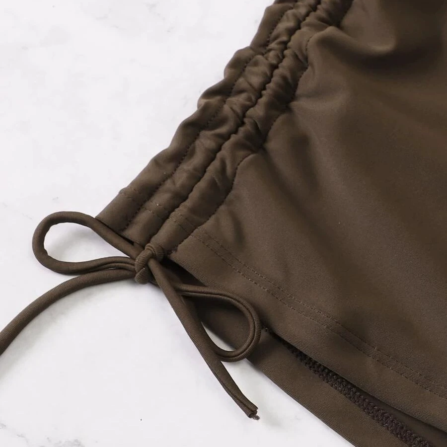 V-Neck Drawstring Short Sleeve Two-Piece Swimsuit view 4