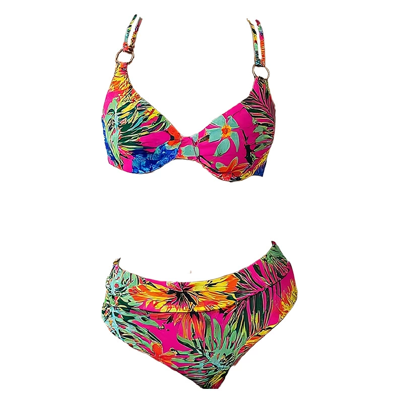 Twist Front Bikini Set with O-Ring Straps and High Waist Briefs view 5