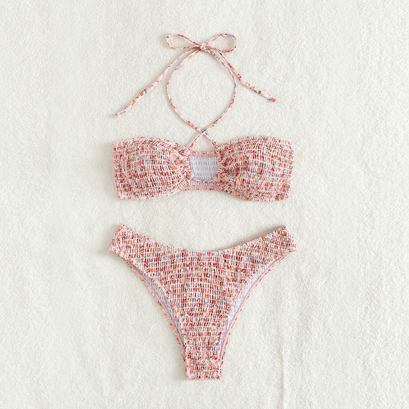 Women's Halter Bandeau Bikini Set with High-Cut Bottom view 3