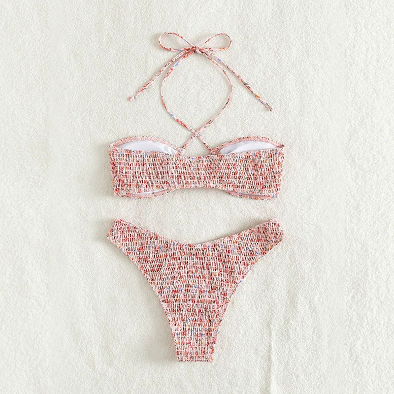 Women's Halter Bandeau Bikini Set with High-Cut Bottom view 4