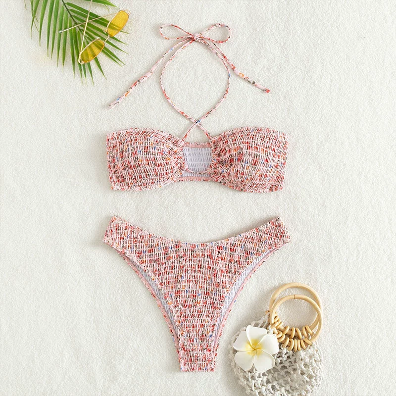 Women's Halter Bandeau Bikini Set with High-Cut Bottom view 6