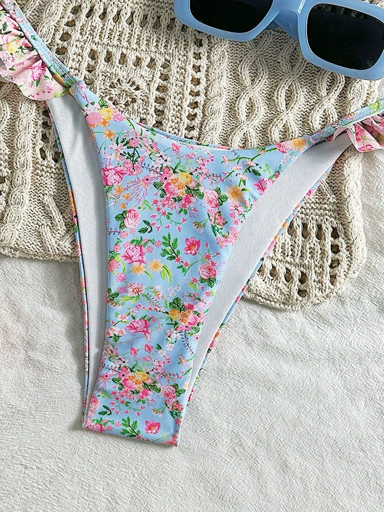 Ruffled Halter Triangle Bikini Set view 3