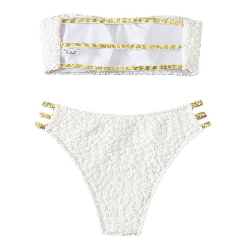 Textured Bandeau Bikini Set with High Waist Bottom view 5