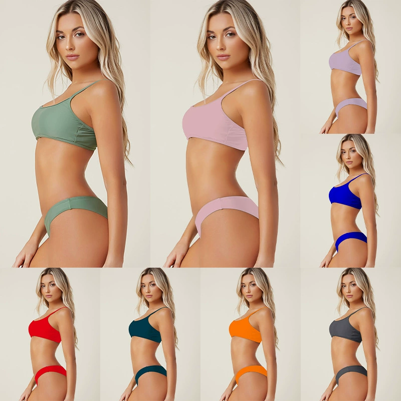 Scoop Neck Thin Strap Bikini Set with V-Cut Bottoms