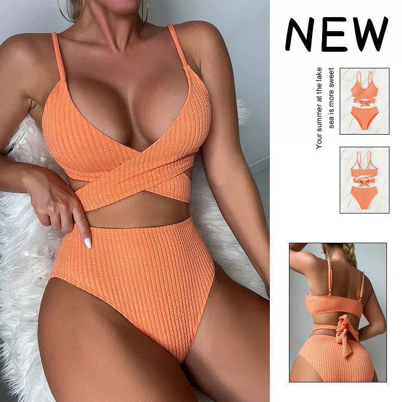 Two-Piece Wrap Bikini Set with High-Waisted Bottoms