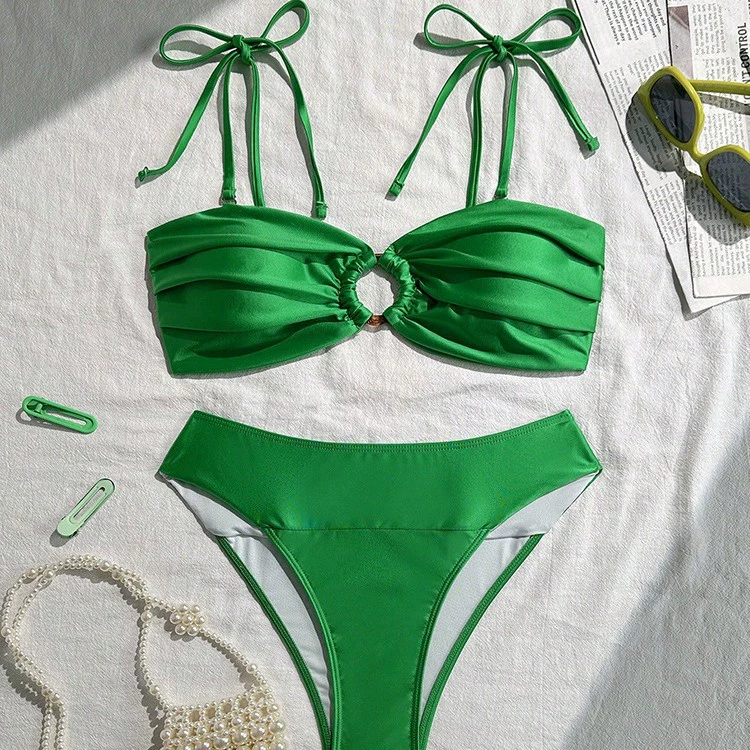 Two-Piece Bikini Set with Ring-Front Bandeau Top and High-Waist Bottoms view 3