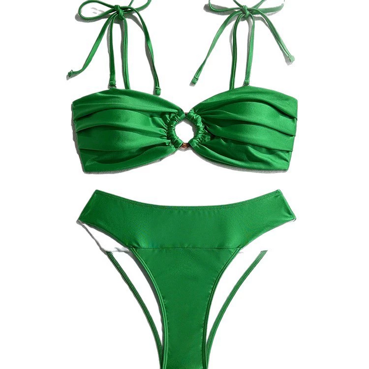 Two-Piece Bikini Set with Ring-Front Bandeau Top and High-Waist Bottoms view 5