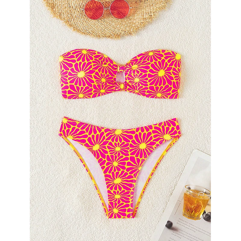 Bandeau Bikini Set with Front Knot and High Waist view 5