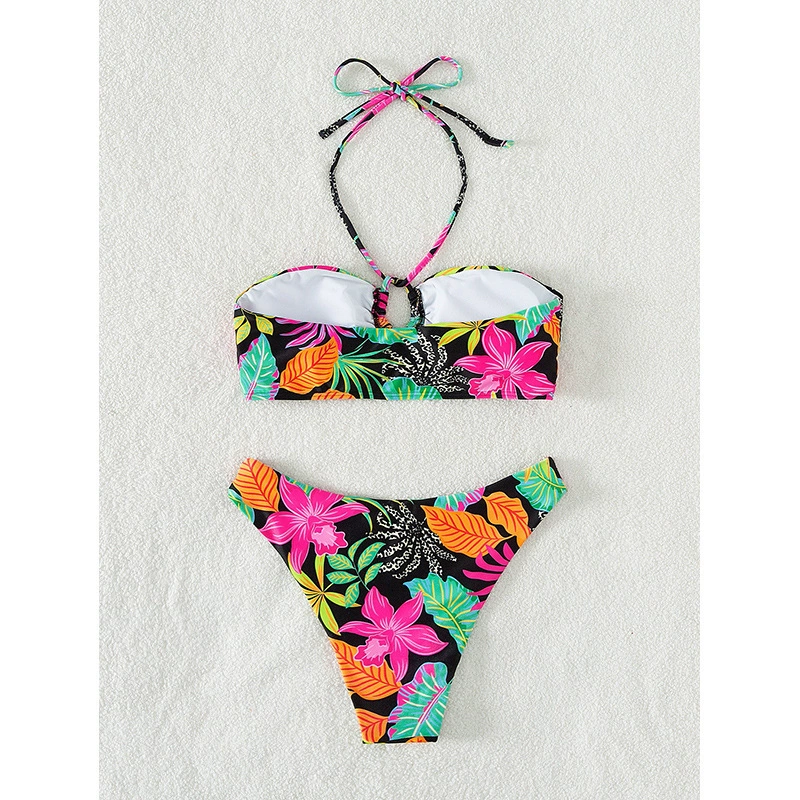Two-Piece Halter Bikini Set with Cutout Top and High-Leg Bottoms view 4