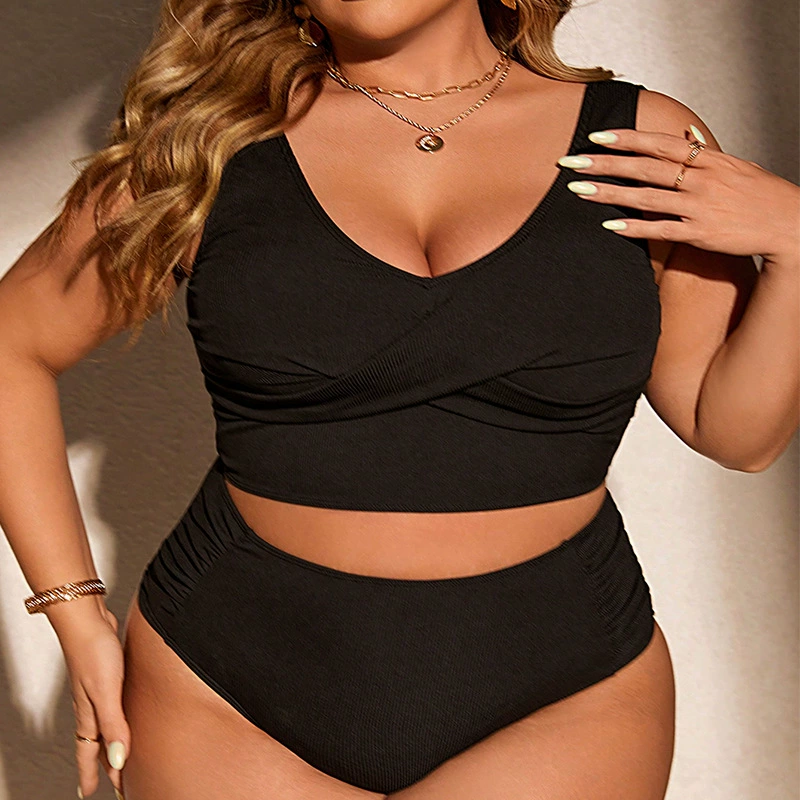 V-Neck Cross Front High Waist Two-Piece Swimsuit