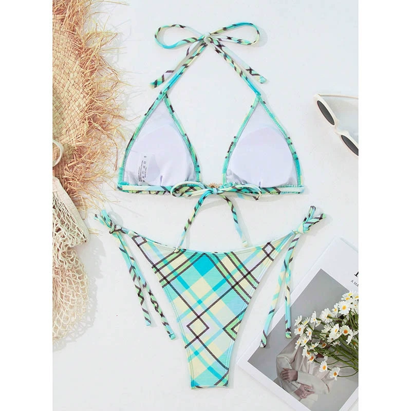 Women's Two-Piece Bikini Set with Triangle Halter Top and Side-Tie Bottoms view 3