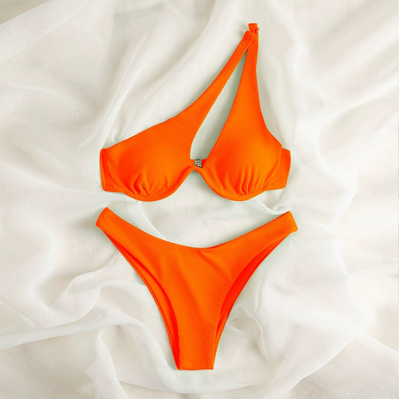 Asymmetric One-Shoulder Underwire Bikini Set with High-Waist Bottoms view 11