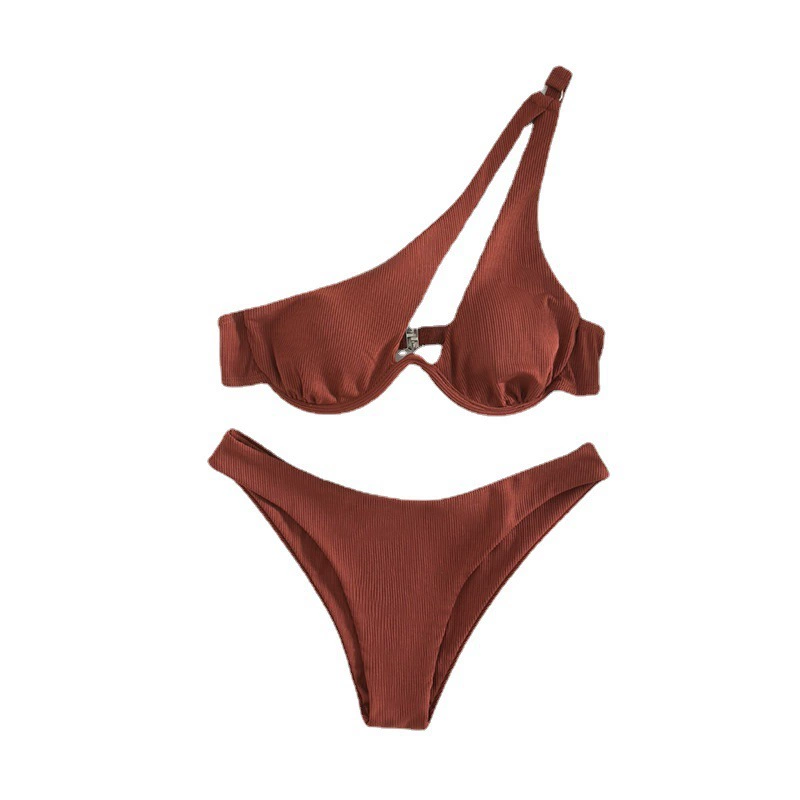 Asymmetric One-Shoulder Underwire Bikini Set with High-Waist Bottoms view 5