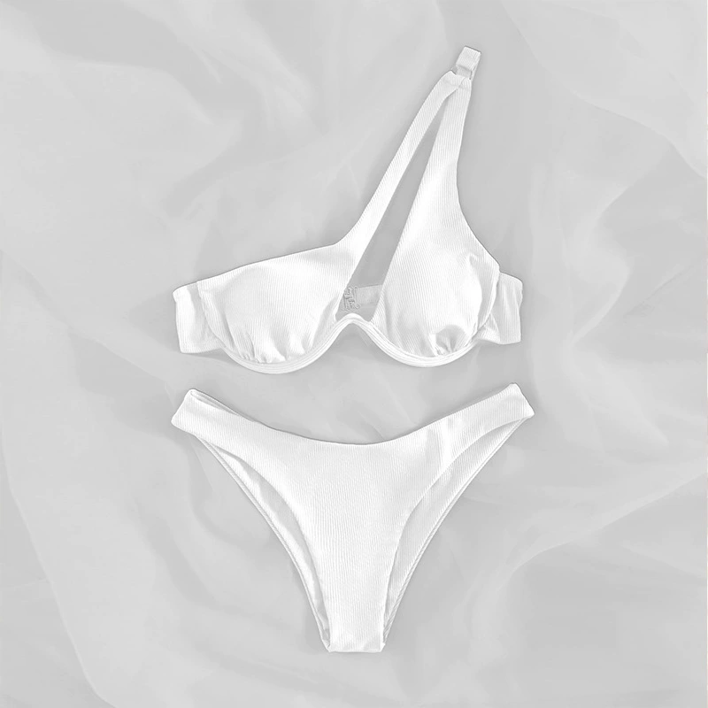 Asymmetric One-Shoulder Underwire Bikini Set with High-Waist Bottoms view 6