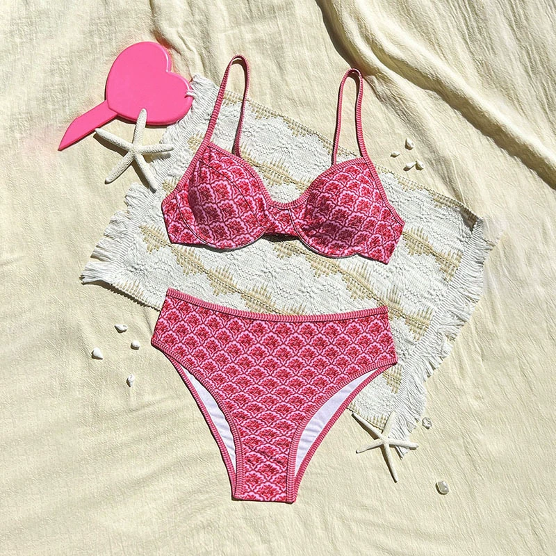 Underwire Bikini Set with High-Waisted Brief and Adjustable Straps