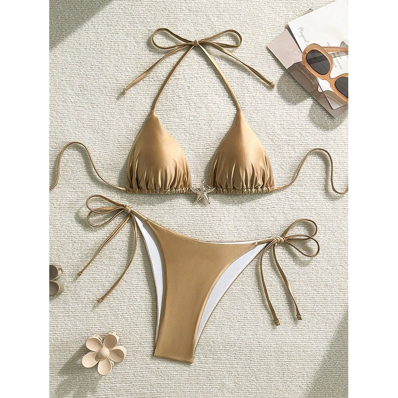 Halter Triangle Bikini Set with Side Tie Bottoms