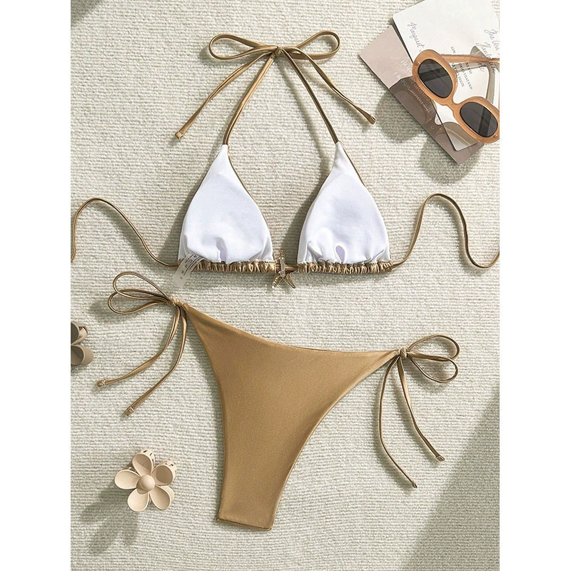 Halter Triangle Bikini Set with Side Tie Bottoms