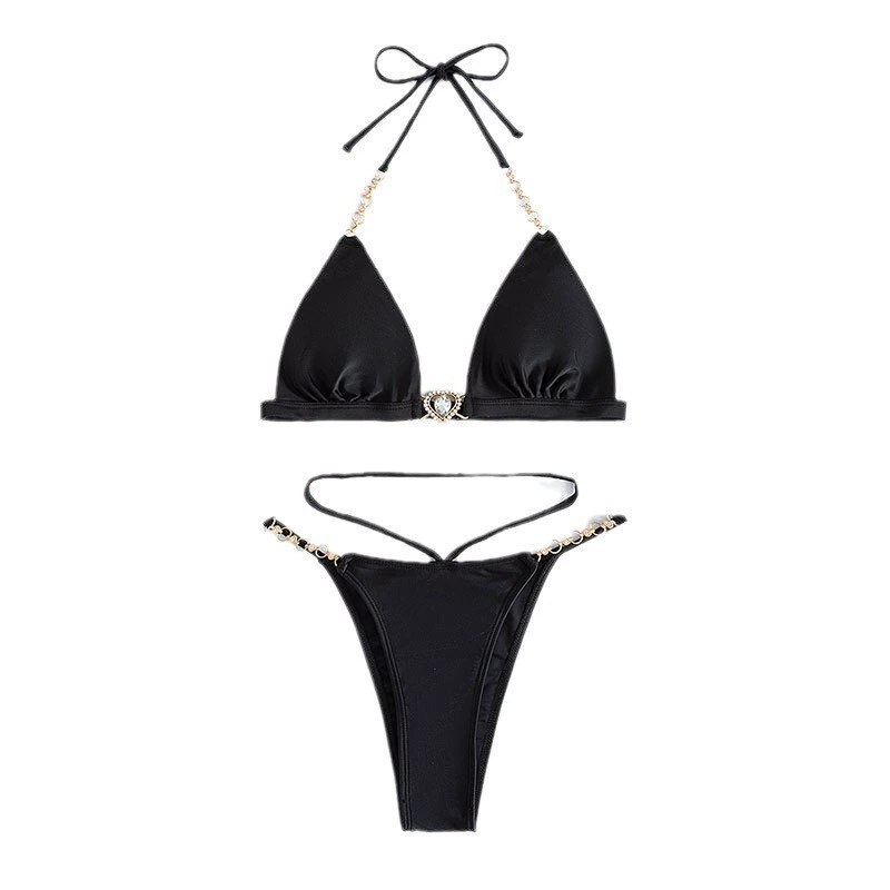 Chain Detail Triangle Bikini Set with Heart Charm view 5