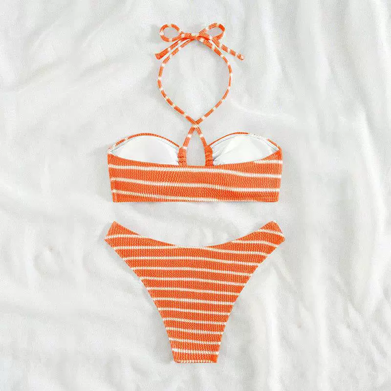 Women's Halter Bikini Set with Front Keyhole Cutout and High-Cut Bottoms view 3