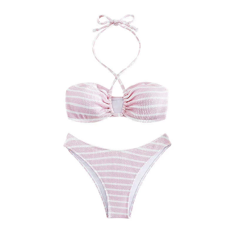 Women's Halter Bikini Set with Front Keyhole Cutout and High-Cut Bottoms view 5