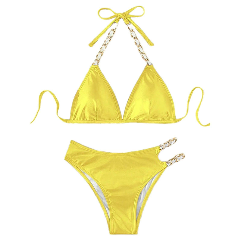 Halter Triangle Bikini Set with Chain Detail