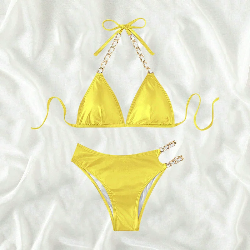 Halter Triangle Bikini Set with Chain Detail view 3