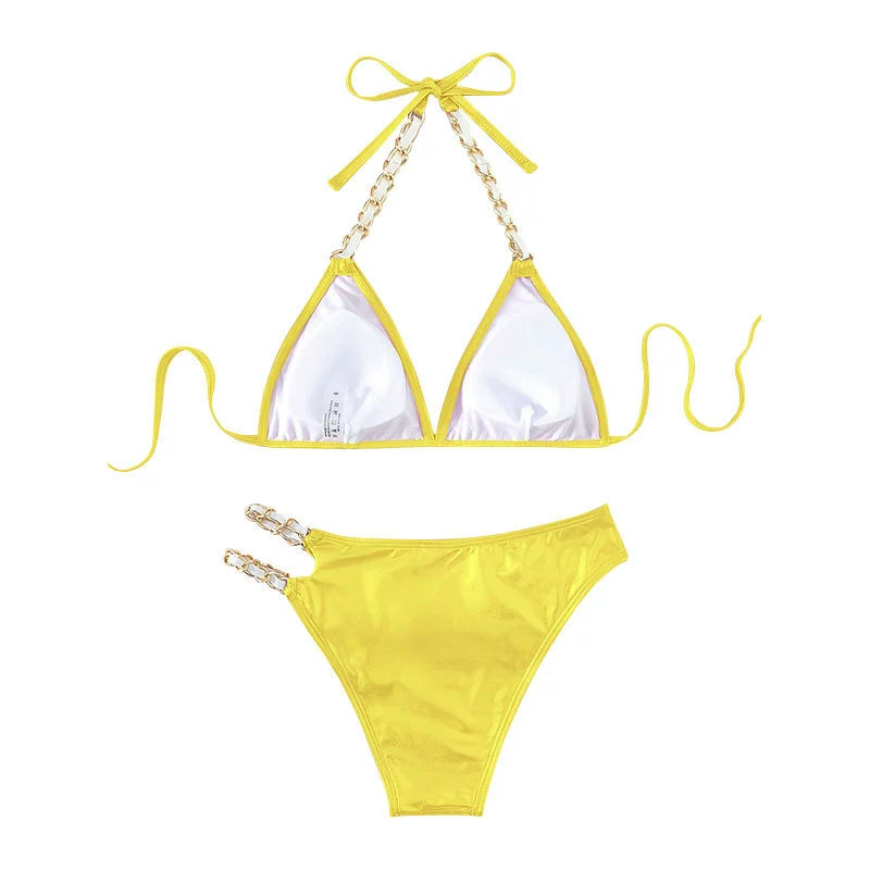 Halter Triangle Bikini Set with Chain Detail view 4
