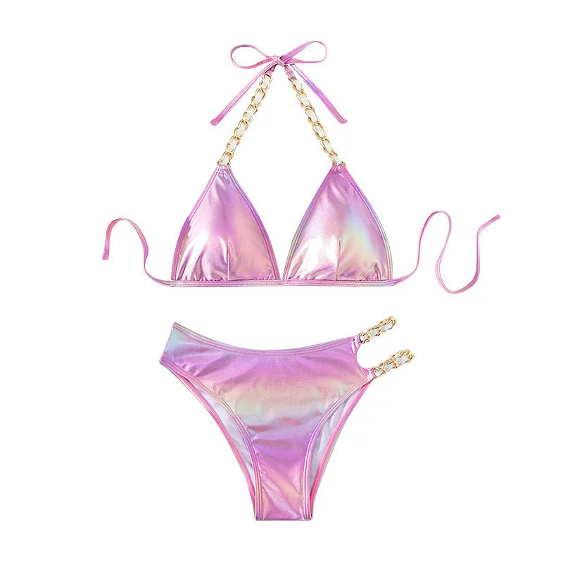 Halter Triangle Bikini Set with Chain Detail view 5