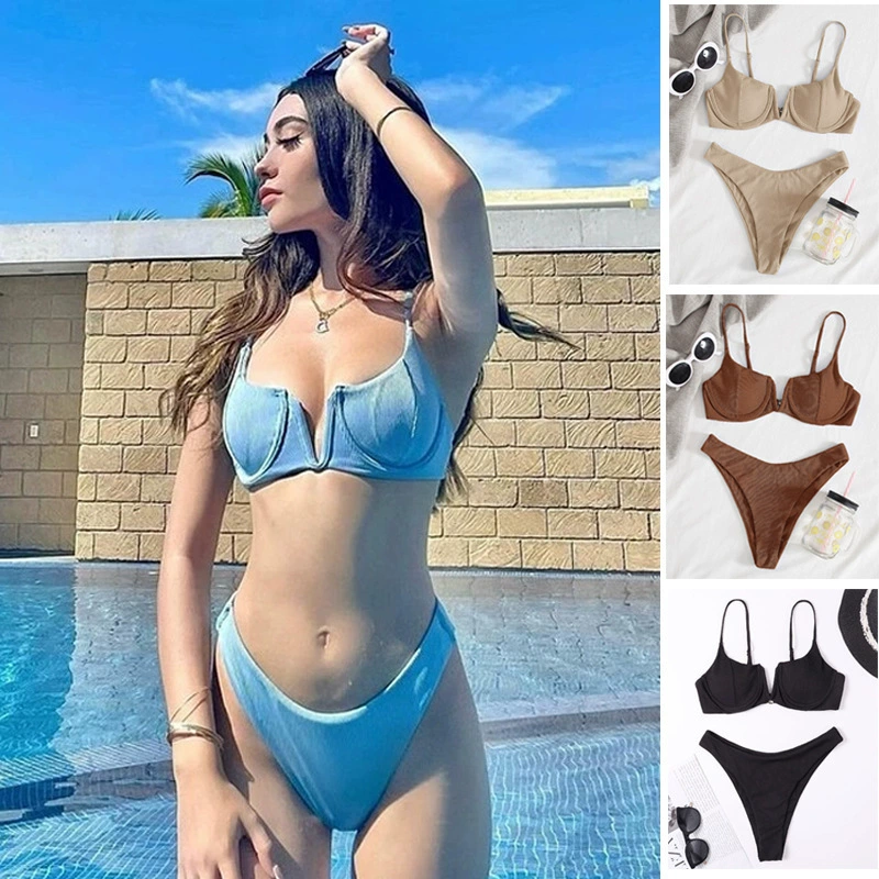 Two-Piece Underwire Bikini Set with High-Cut Bottoms