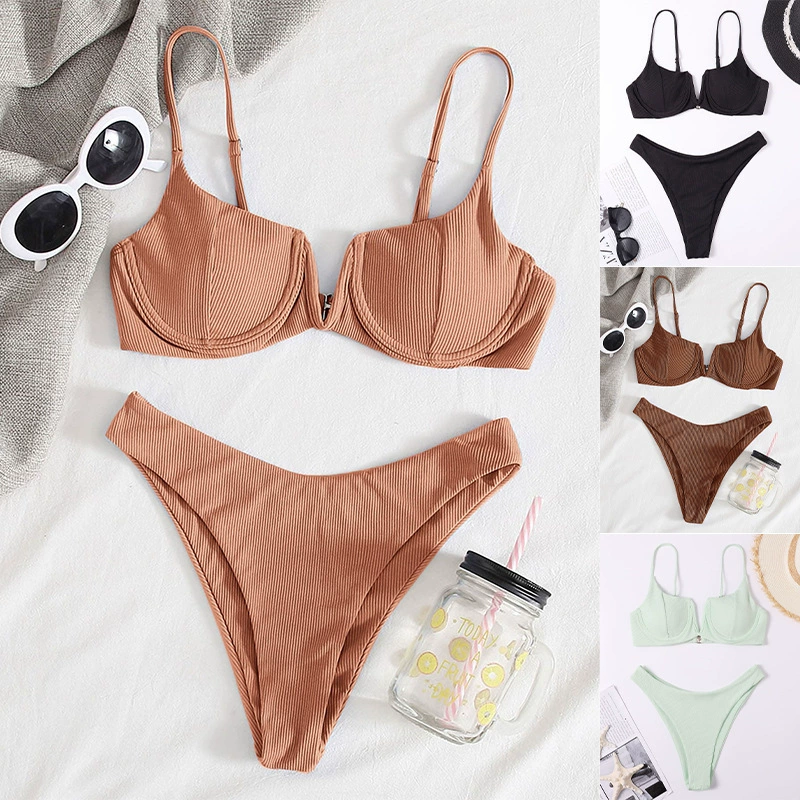 Two-Piece Underwire Bikini Set with High-Cut Bottoms